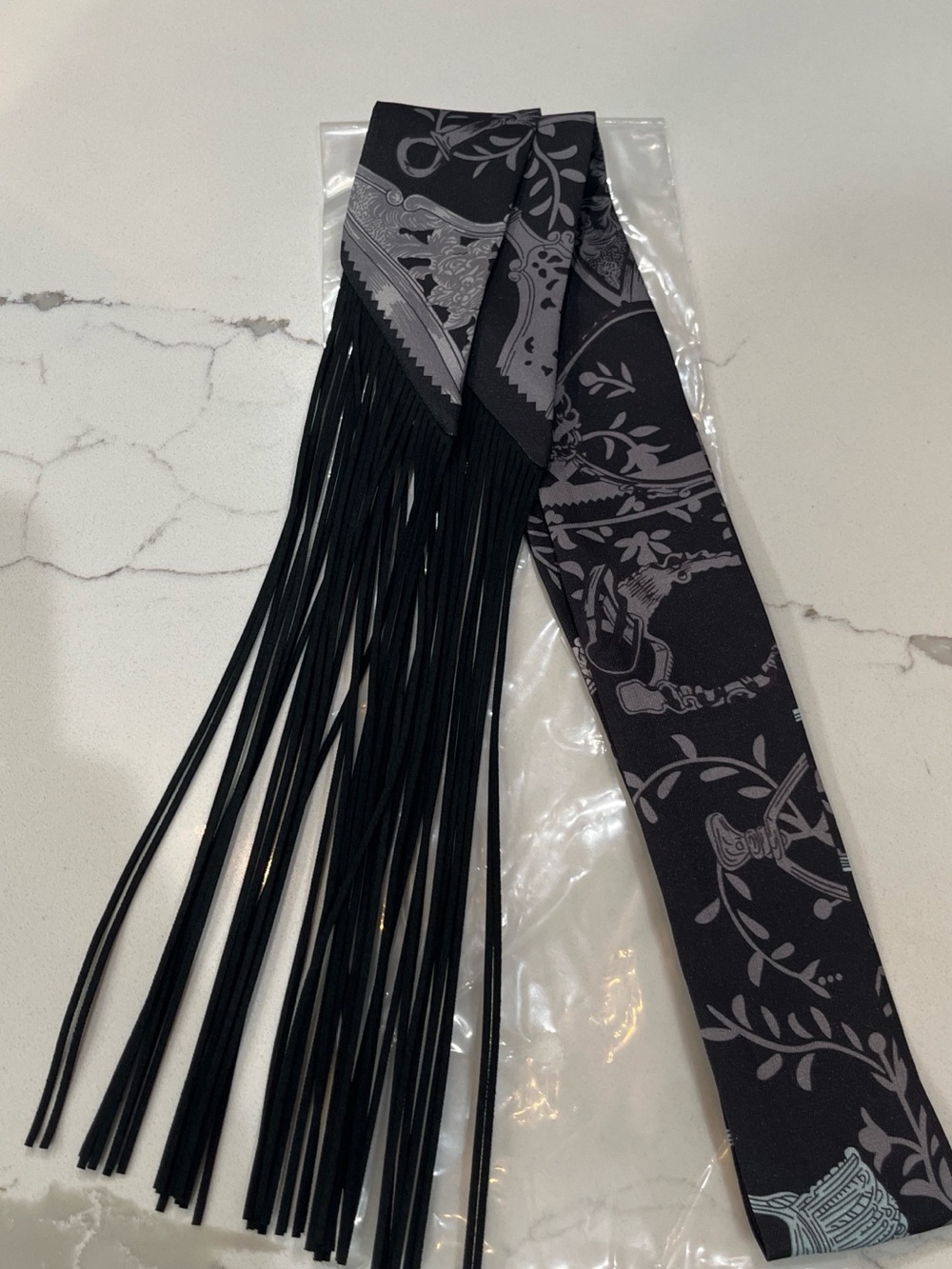 Black & Gray Printed Fringe twilly